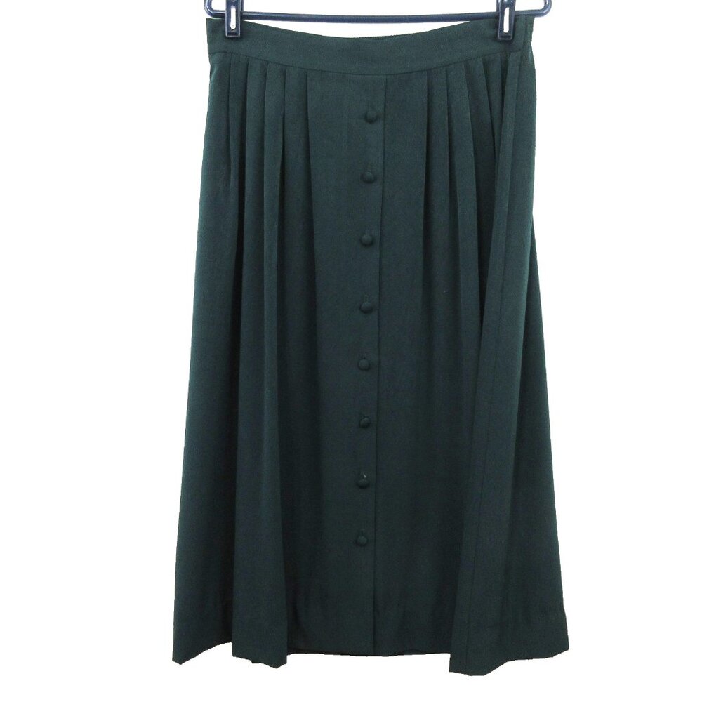 Womens Skirt Size 14 Midi Dark Green Pleated Covered Button Front Canada Vintage